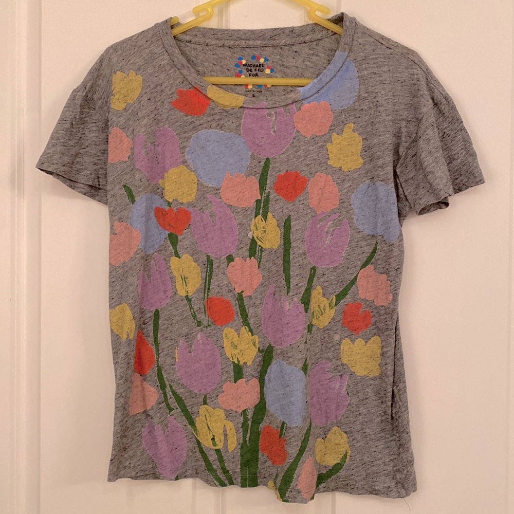 Michael De Feo J Crew Women’s painted Floral Art To Wear Tee size s